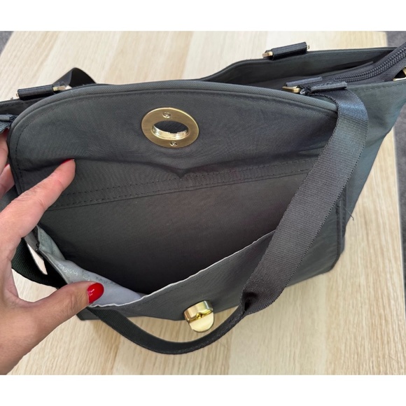 Baggallini Women's Gray Gold Hardware Nylon Med-Size Shoulder Bag Travel Tote - Picture 8 of 11